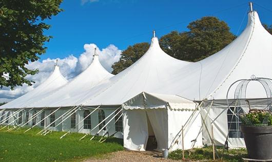 portable toilets arranged for a event, providing quick and easy access for attendees in Cabot